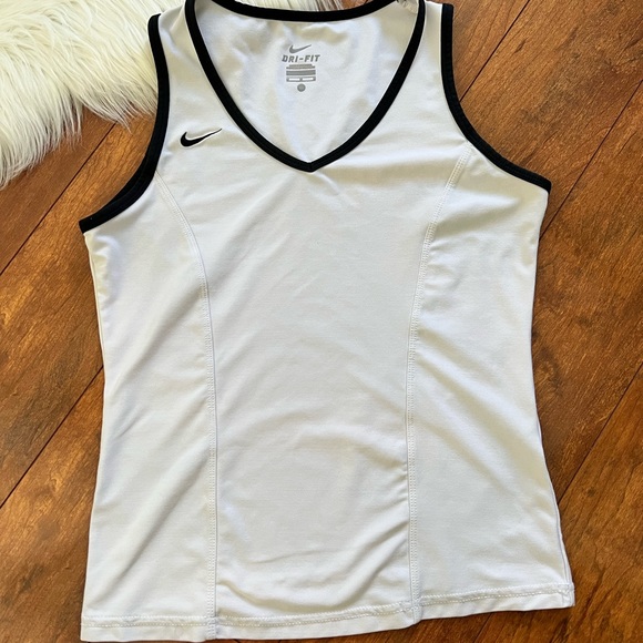 Nike Team Fitted V-Neck Sleeveless Tank Top in White with Black Trim - Picture 4 of 11